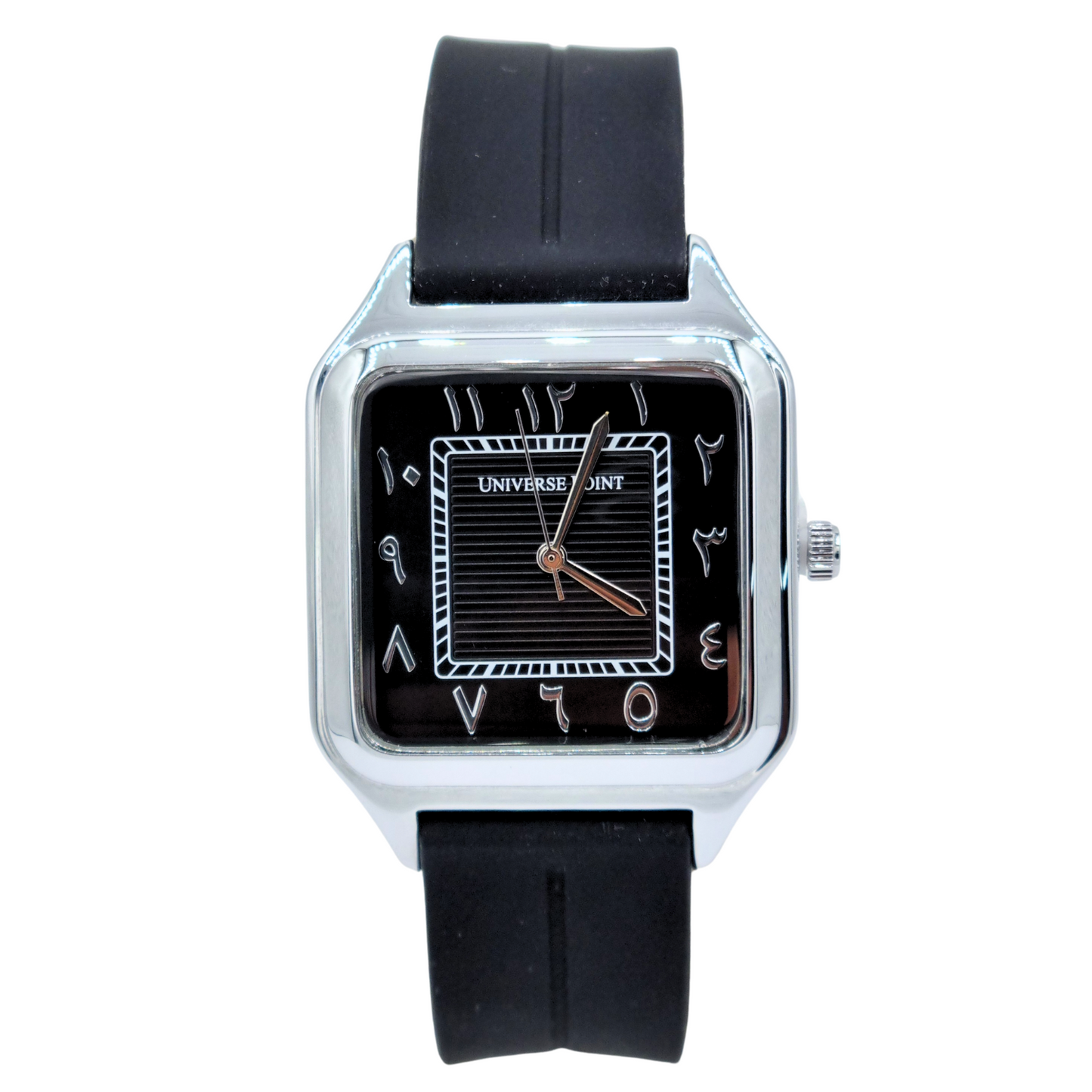 Sleek Silver & Black Square Watch β Arabic Numerals