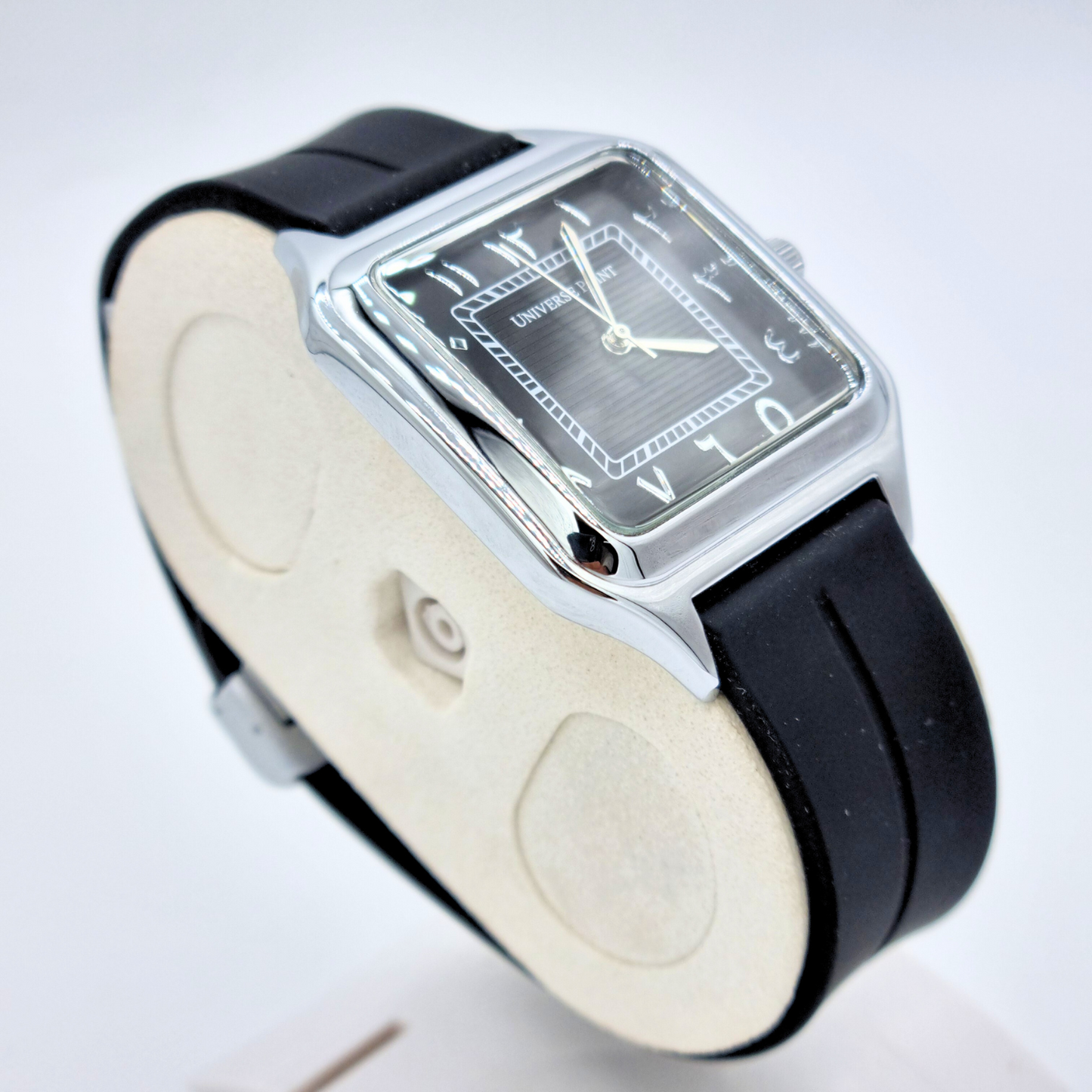 Sleek Silver & Black Square Watch β Arabic Numerals