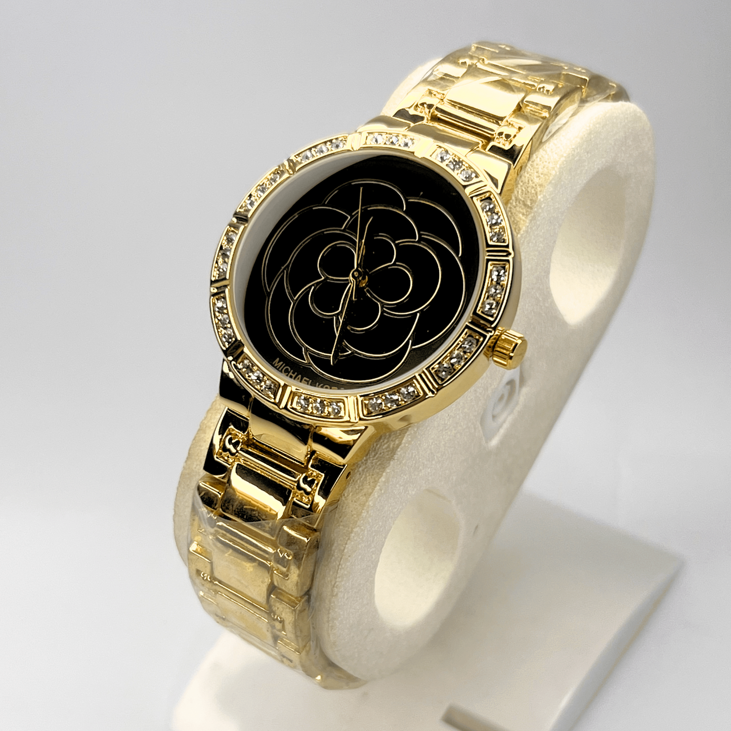 Women's Watch β Golden Stainless Steel with Black Flora Dial