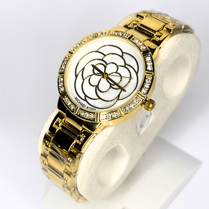 Women's Watch – Golden Stainless Steel with White Flora Dial