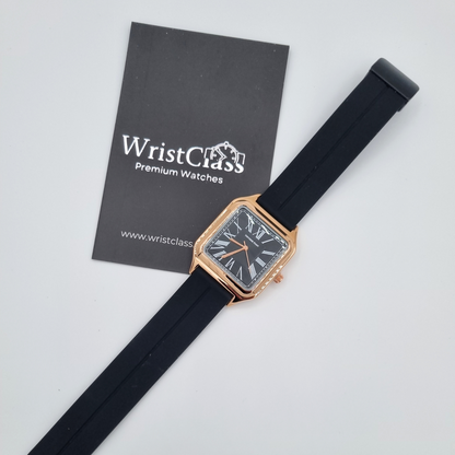 Luxury Rose Gold & Black Square Watch – Roman Face
