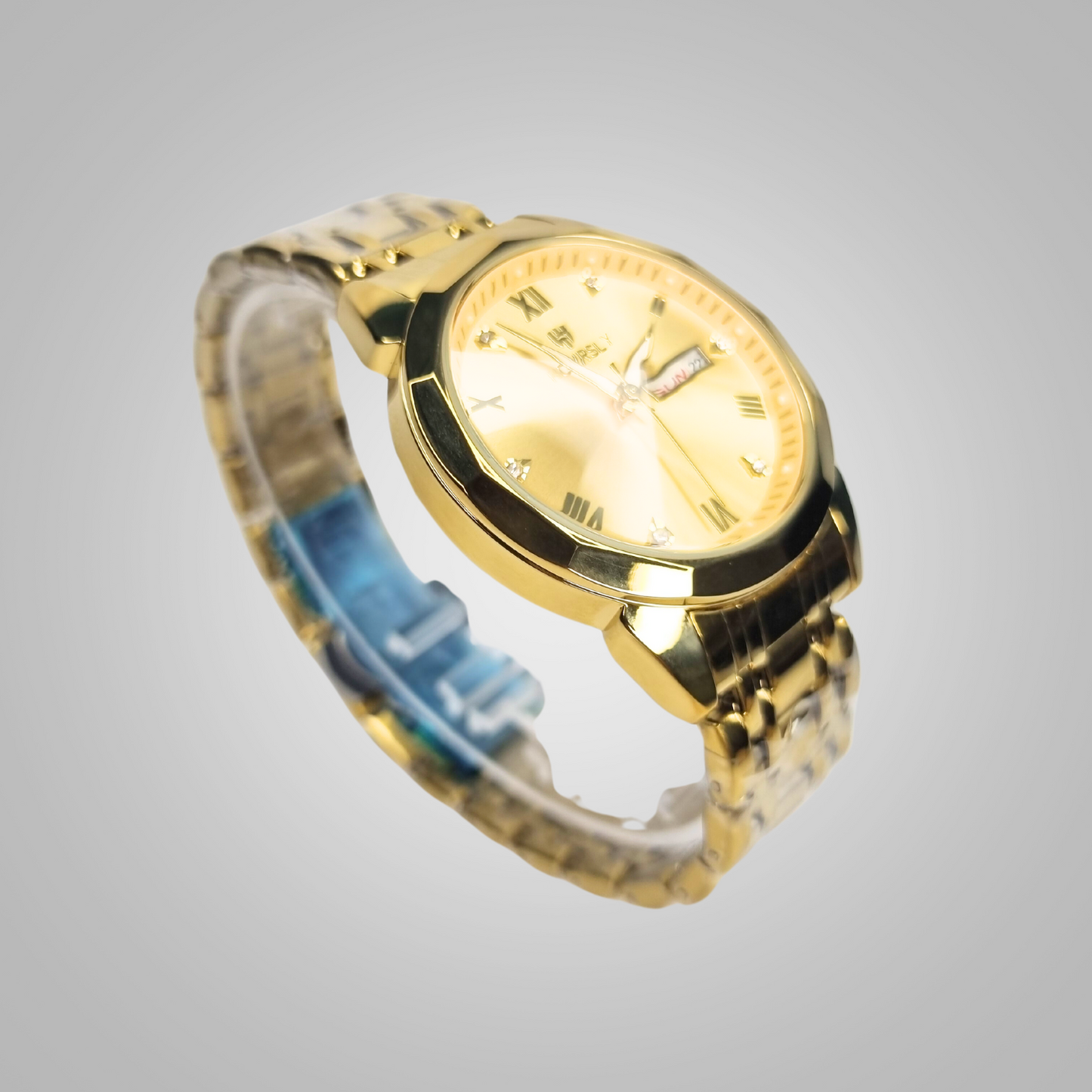 Luxurious HOURSLY Gold Analog Watch with Day & Date Display