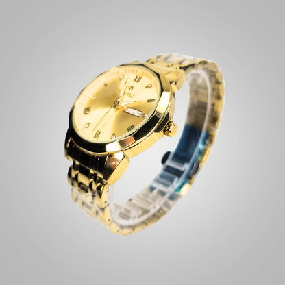 Luxurious HOURSLY Gold Analog Watch with Day & Date Display