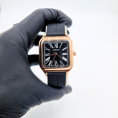 Luxury Rose Gold & Black Square Watch – Roman Face