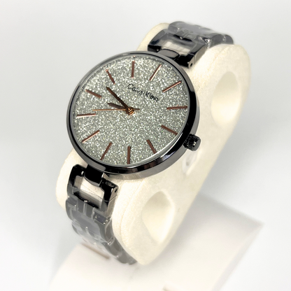 Midnight Sparkle Women's Watch – Black Stainless Steel with Glitter Dial