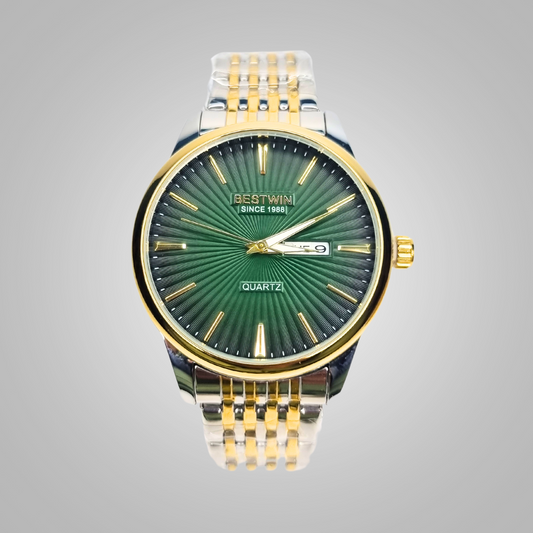 Bestwin Quartz Watch – Green Dial with Gold Case