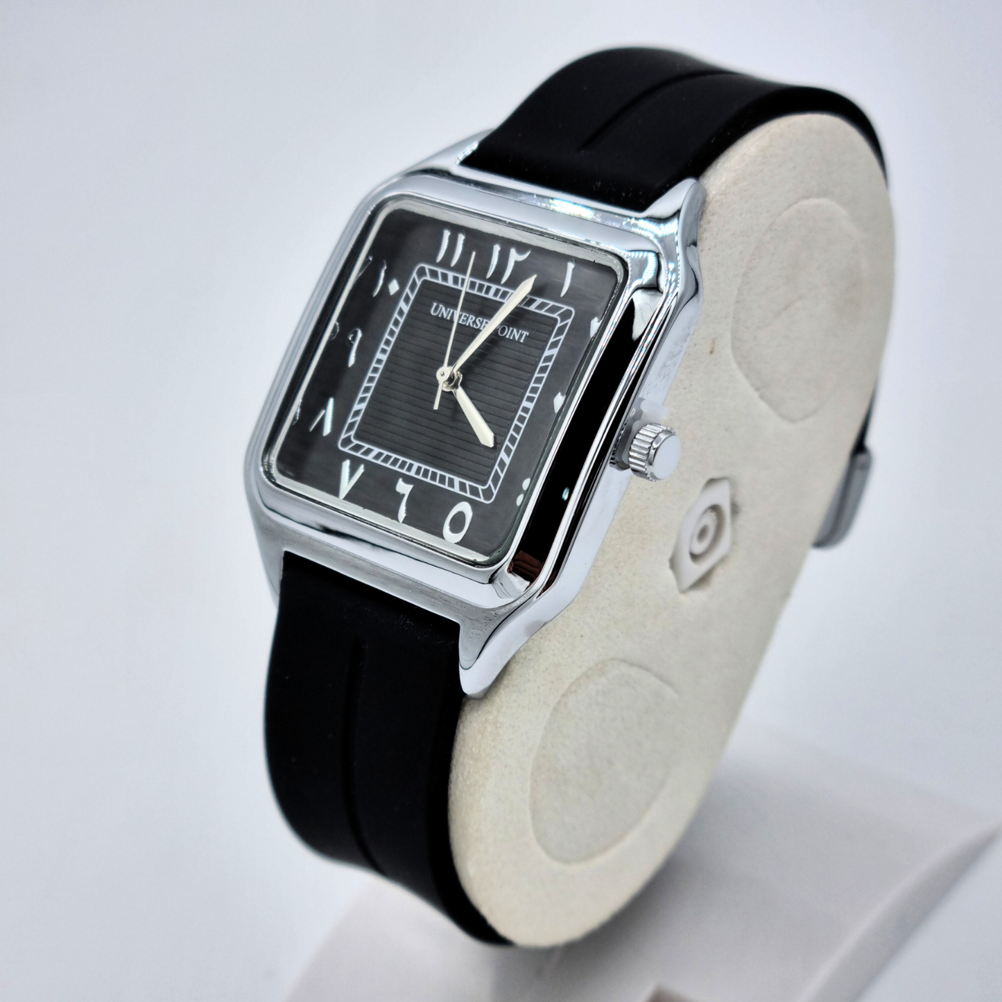Sleek Silver & Black Square Watch – Arabic Numerals
