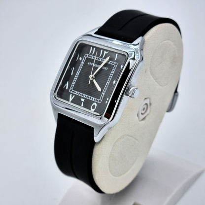 Sleek Silver & Black Square Watch – Arabic Numerals