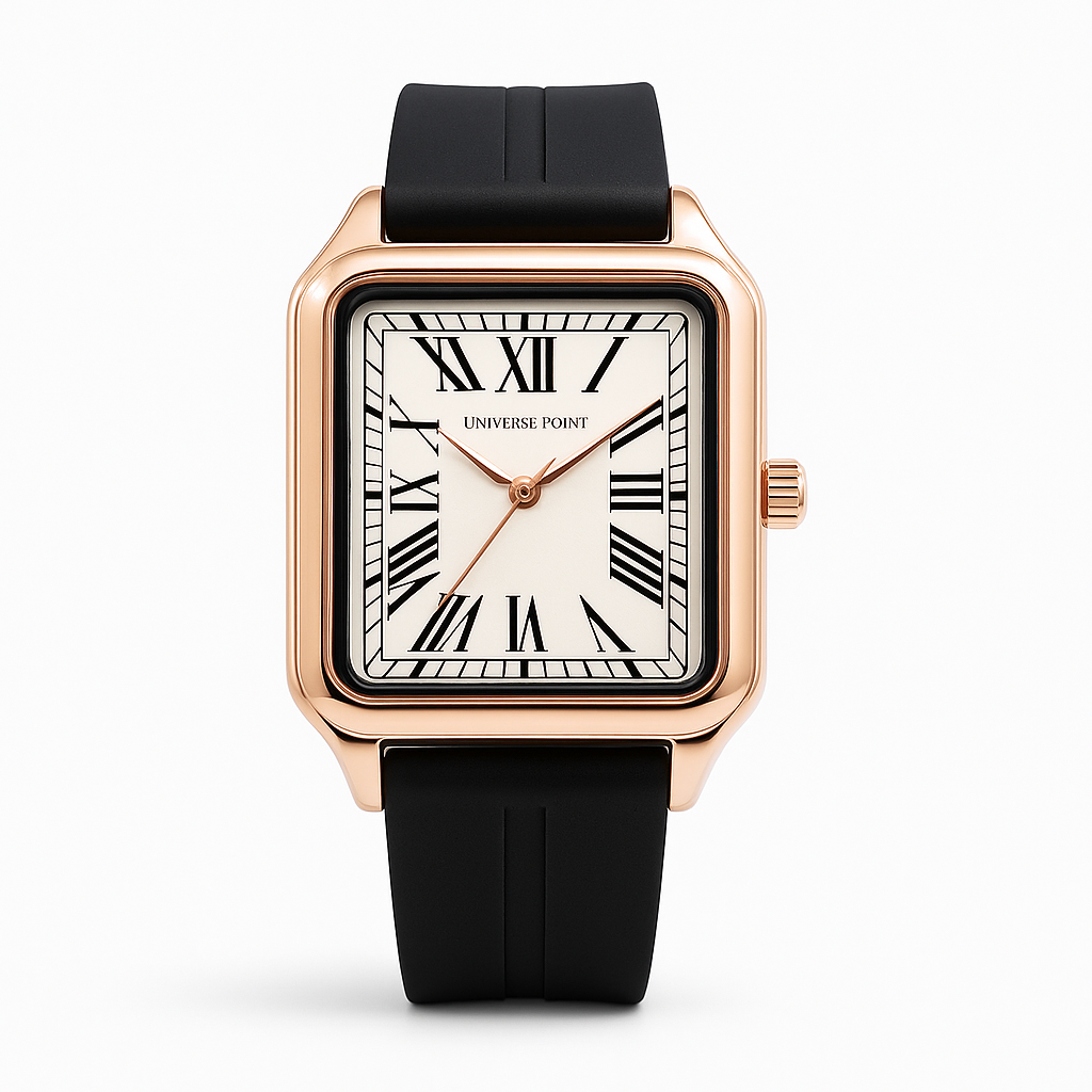 Timeless Rose Gold & White Square Watch with Roman Dial