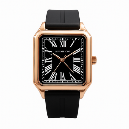 Luxury Rose Gold & Black Square Watch – Roman Face