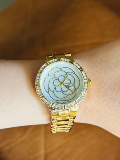 Women's Watch – Golden Stainless Steel with White Flora Dial