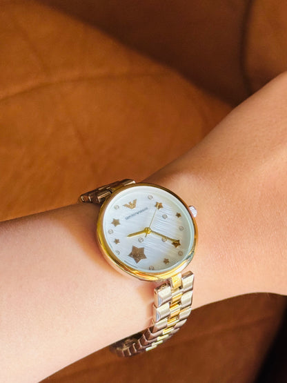 Celestial Elegance Women's Watch – Gold & Silver Starry Dial